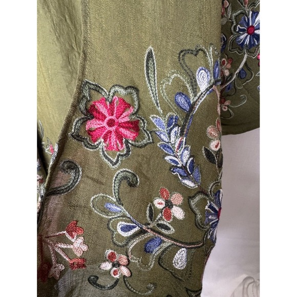 Three Bird Nest Womens Green Floral Embroidered Kimono OS Boho Indie Festival - Picture 4 of 12